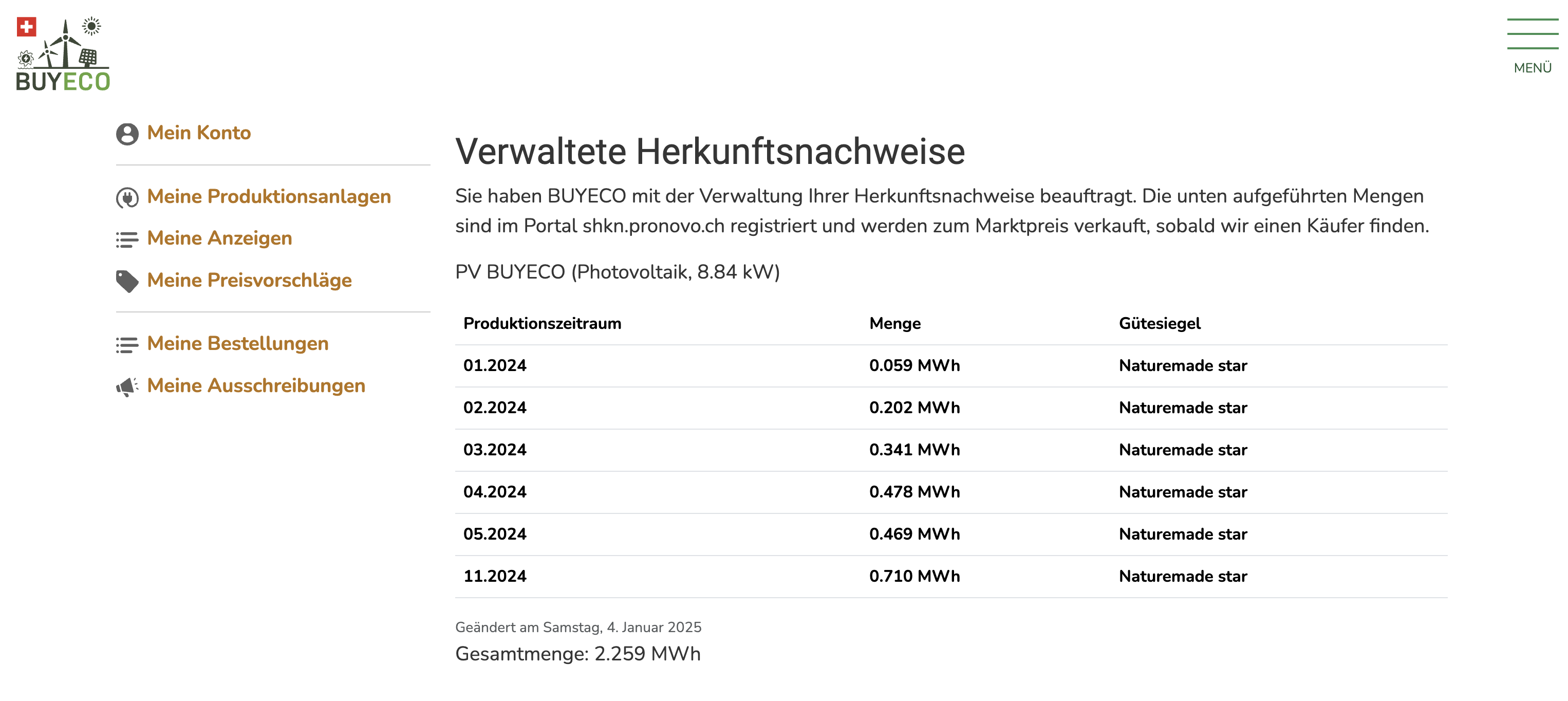 BUYECO-Interface für Herkunftsnachweise